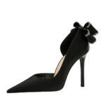 BIG TREE SHOES 626-H36m European and American Banquet High Heels Stiletto Heel Shallow Mouth Pointed Toe Side Hollow Rhinestone Back Bow Pumps - Image 5