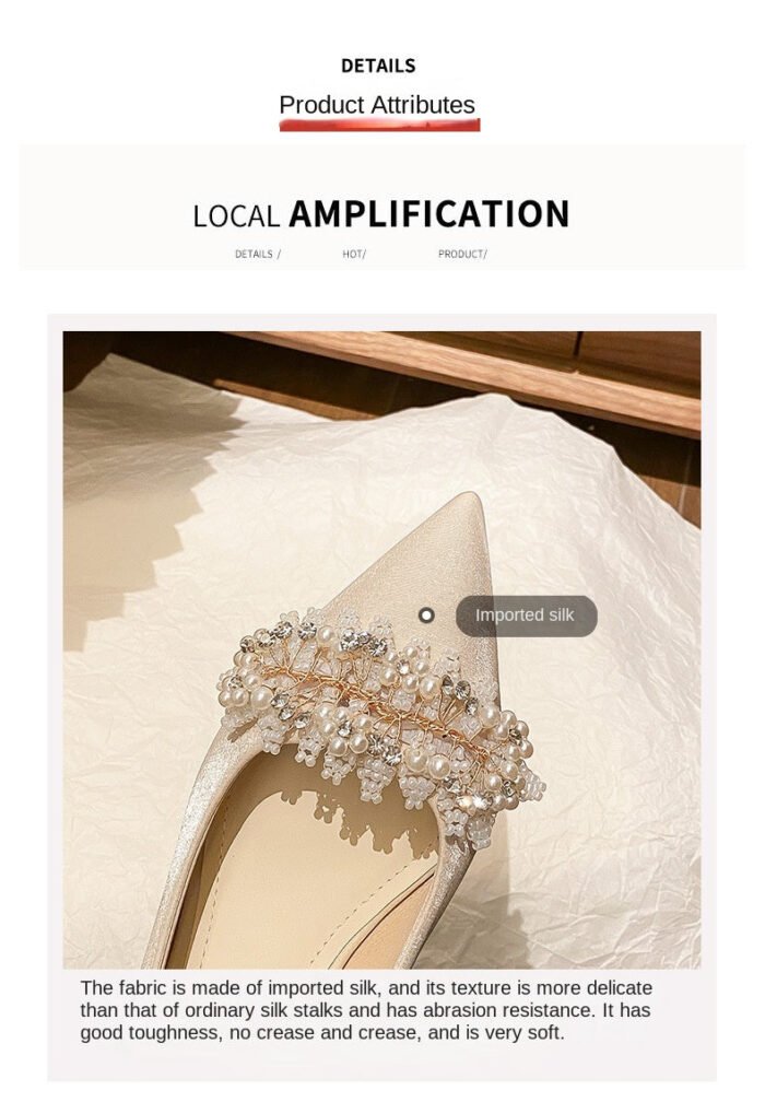 3118-7 Pointed High Heel Shoes Women's Chunky Heel New Wedding Shoes High-Grade - Image 6