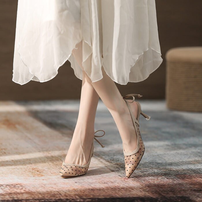 698-50 Mesh High Heels Women's New Hollow-out Elegant Fairy Fashion Back Open Shoes - Image 4