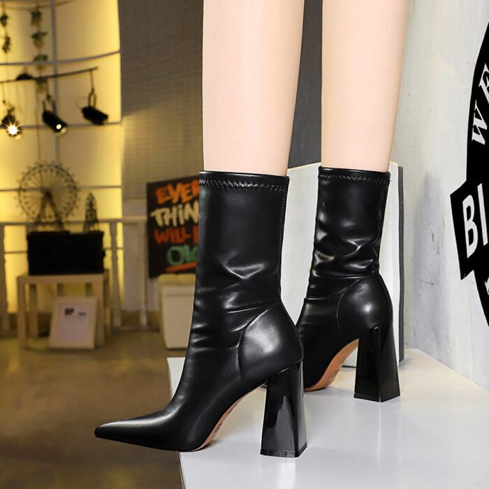 BIG TREE SHOES 318-12 European and American Fashion Sexy Nightclubs Thinner Thick Heel Super High Heel Pointed Toe Winter Short Boots Female Boots Ankle Boots - Image 4