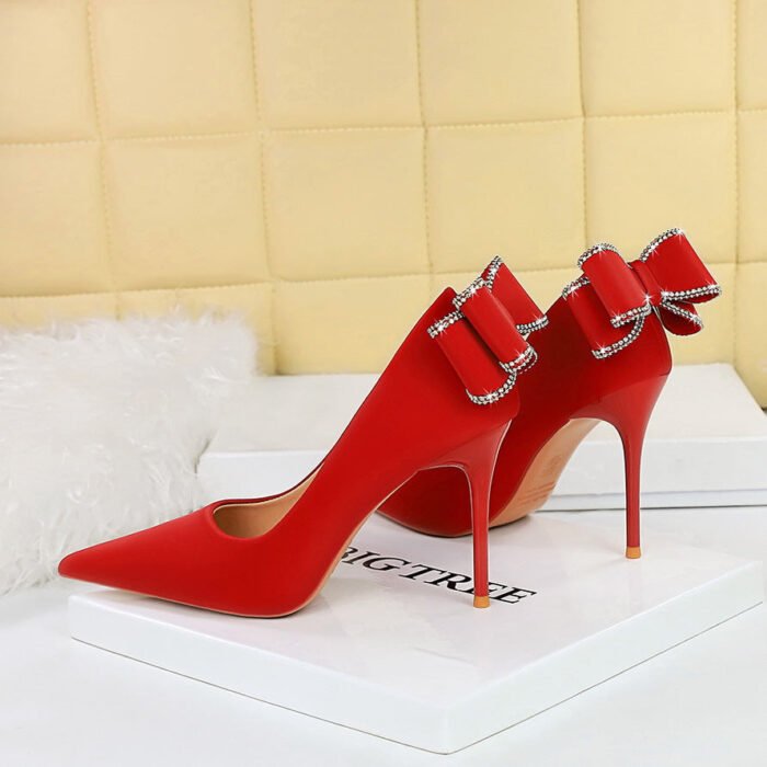 BIG TREE SHOES 3265-h36m Korean Style Fashion Banquet High Heels Stiletto Women's Shoes High Heel Low-Cut Pointed Toe Back Bow Pumps - Image 1
