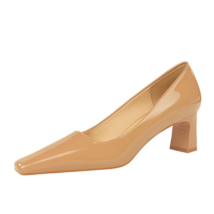 BIGTREE SHOES 6186-1 European and American Style Fashion Simple High Heel Chunky Heel Low-Cut Square Head Shiny Patent Leather Commuter's All-Matching Women's Thin Shoes - Image 5