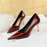 7122--1Leather high heels party shoes metal stiletto shoes-Bigtree shoes