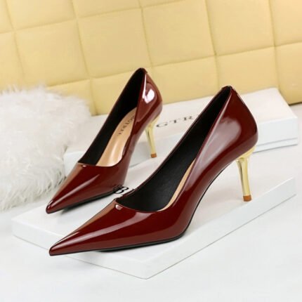 7122--1Leather high heels party shoes metal stiletto shoes-Bigtree shoes