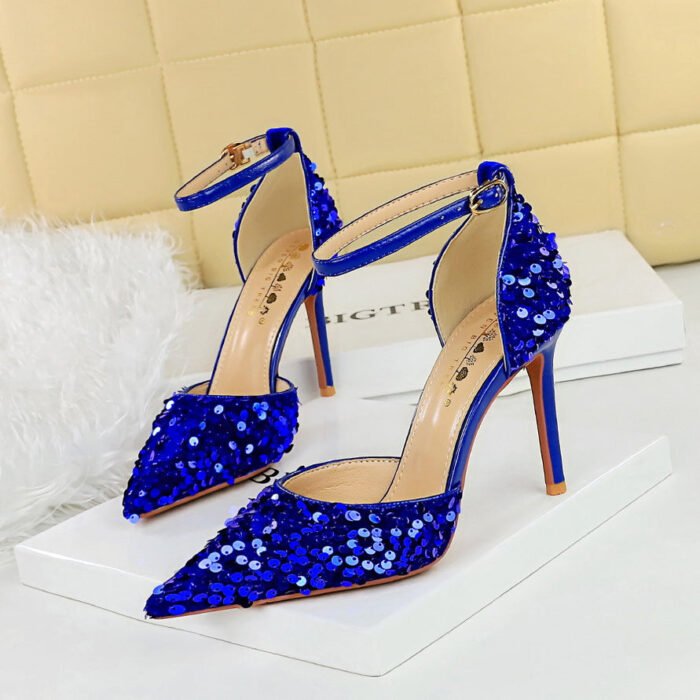 Bigtree shoes 9868-1 high heels hollow strap hollow-out women's shoes stiletto heel shallow mouth pointed toe sparkle sequins sandals - Image 4