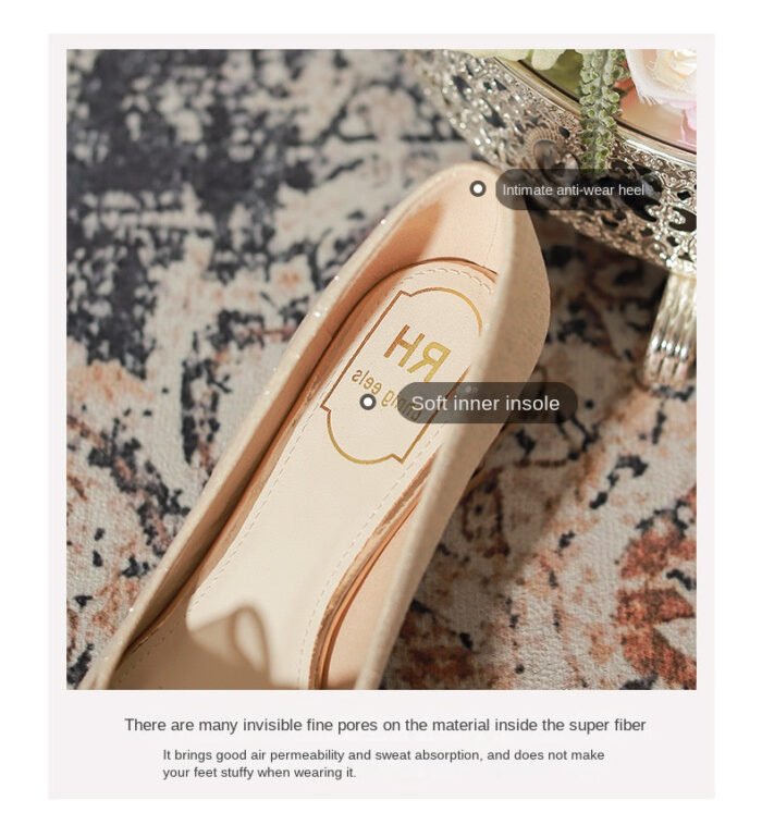 5118-51 Pointed Toe Chunky Heel Shoes Women's Chunky Heel High Sense Xiuhe Wedding Dress Annual Meeting Pumps - Image 7