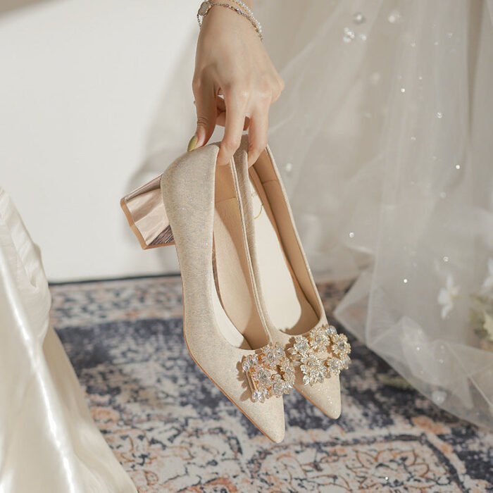 5118-6 Chunky Heel High Heels Women's New Wedding Shoes High-Grade Wedding Women's Shoes - Image 1