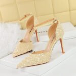 BIGTREE SHOES 8386-2 Korean Fashion Sequins Women's Shoes Stiletto Heel Low-Cut Pointed-Toe Hollowed Hollow Strap Sandals for Women - Image 3