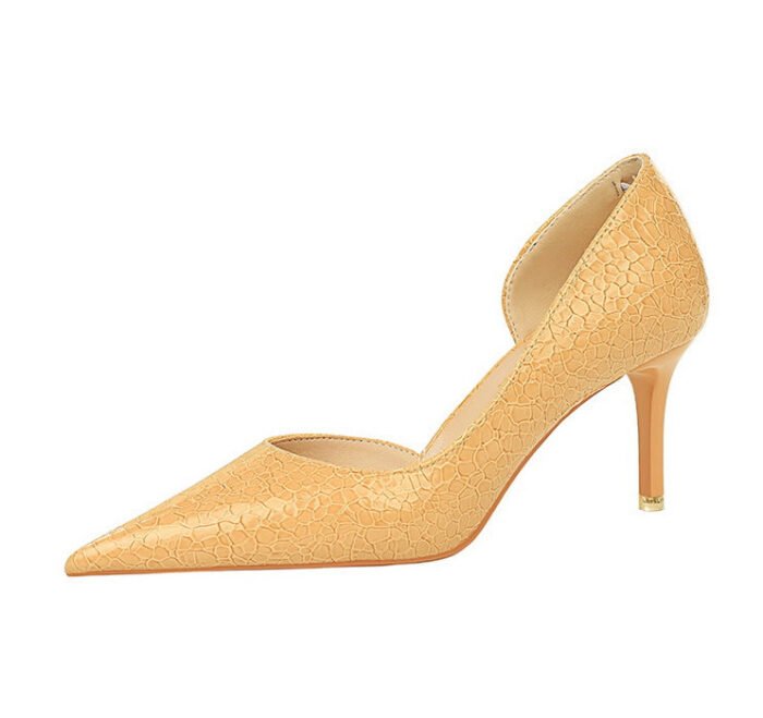 2928-2 retro European and American sexy slim pedicure side hollow thin heel high heel shallow pointed stone pattern women's shoes - Image 26
