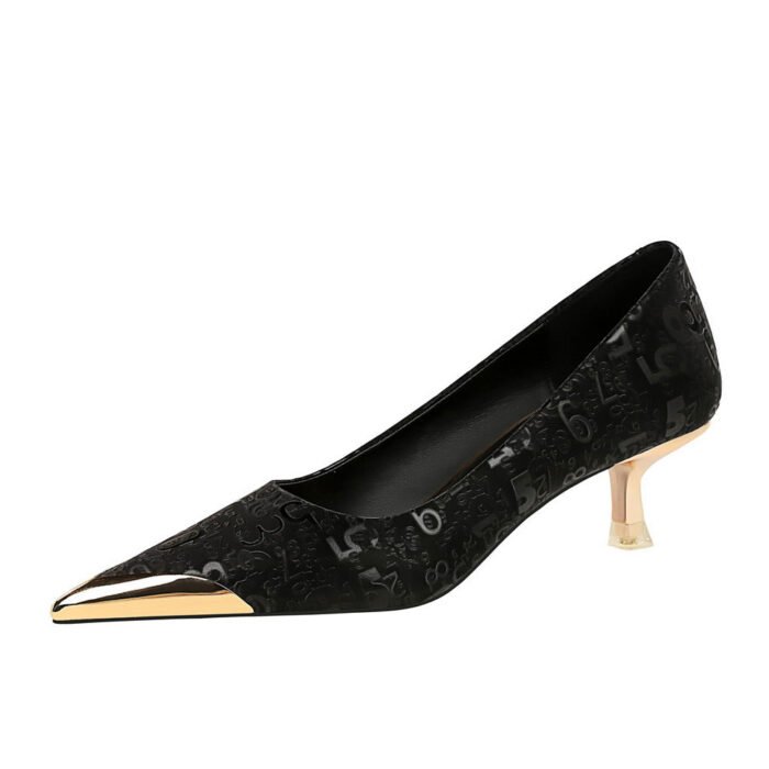 BIGTREE SHOES 237-28 European and American Style Fashion Banquet Women's Shoes Stiletto Mid-Heel Shallow Mouth Metal Pointed Digital Pattern Satin Pumps - Image 5