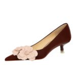 BIGTREE SHOES 237-H57 Korean Style Banquet Delicate Slimming Spring and Autumn Sweet Women's Shoes Mid-Heel Low-Cut Pointed-Toe Colorblock Flower Shoes - Image 4