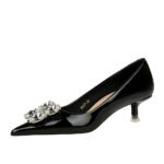 Bigtree shoes 237-k59 Korean style fashion banquet women's shoes stiletto mid-heel slimming patent leather low-cut pointed-toe metal rhinestone shoes - Image 5