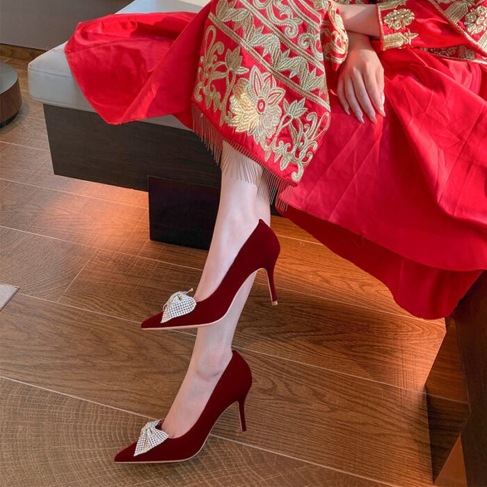 Runnig heels Runnig heels 878-48 Wedding Shoes Bridal Shoes Xiuhe Wedding Dress Two-Way Red High Heels New Single Layer Shoes Large and Small Size - Image 3
