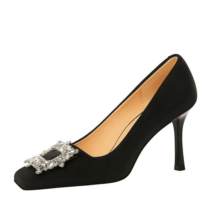 BIG TREE SHOES 7792-2k82 European and American Style Fashion Stiletto Super High Heel Low-Cut Square Toe Metal Rhinestone Buckle Pumps Women's High Heels - Image 5