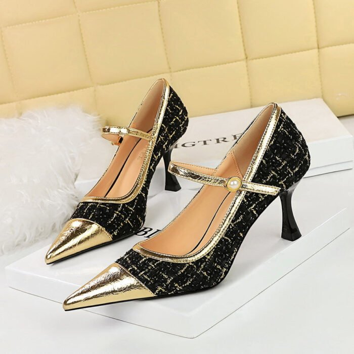BIGTREE SHOES 3739-A6 French Style Classic Style Elegant Shallow Mouth Pointed Pearl Ankle-Strap High Heel Pumps Women's Shoes High Heels - Image 1