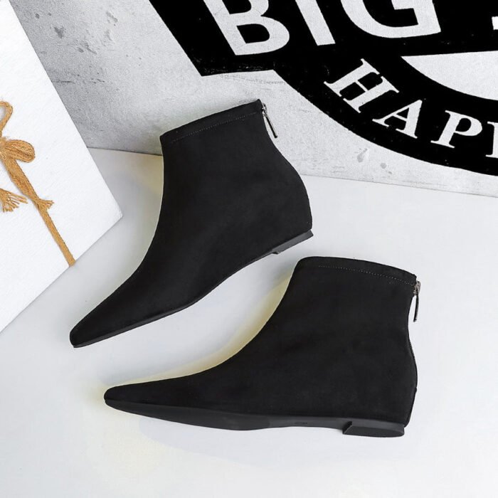 Bigtree Shoes 6632-10 Korean Style Simple All-Match Height Increasing Insole Female Boots Suede Short Tube Square Toe Pedicure Slimming Ankle Boots - Image 3