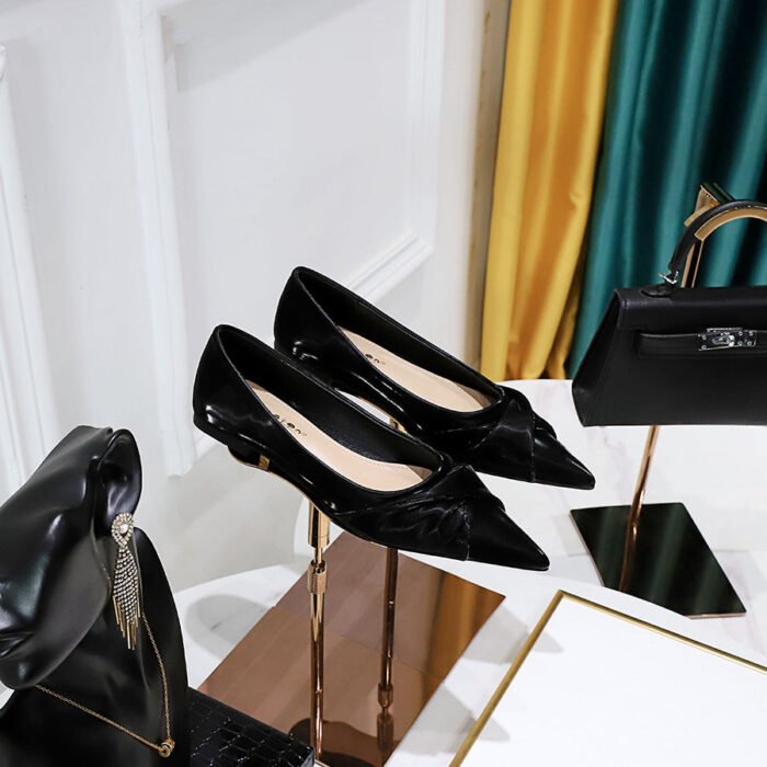 1233-1 Korean Style Spring and Autumn Fashion Elegant All-Matching Comfortable Flat Heel Women's Shoes Shallow Mouth Pointed-Toe Bowknot Pumps Women's Shoes - Image 3