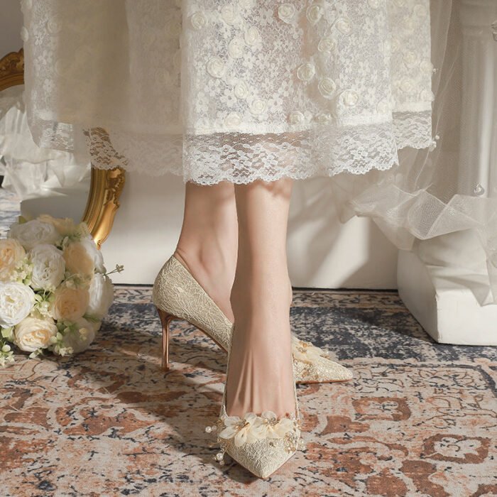 840-105 Crystal Flowers Wedding Shoes Niche Wedding Dress Xiuhe Dress Two-Way Bridal High Heels Stiletto Heel - Image 3