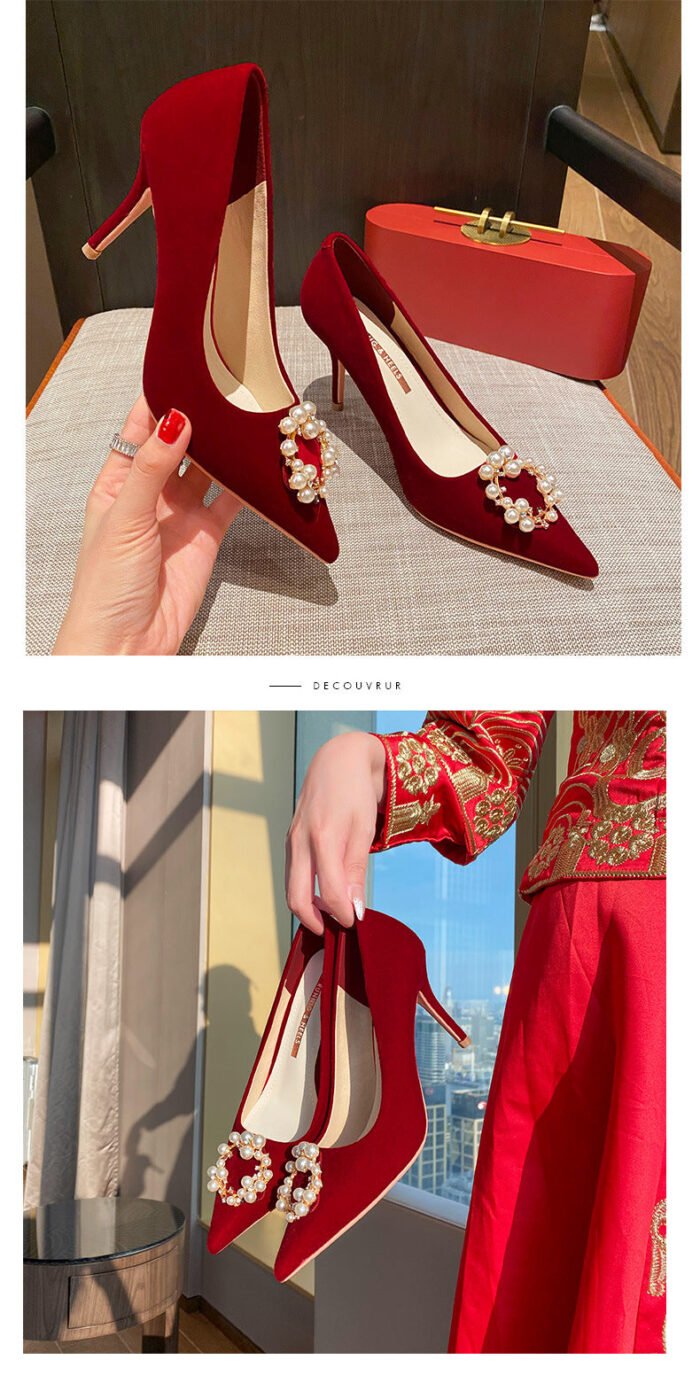 Runnig heels Runnig heels 878-23 Wedding Shoes Wedding Dress Red High Heels Women New Single Layer Shoes - Image 11