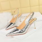 BIGTREE SHOES 768-10 European and American Hollow High Heels Women's Shoes Stiletto Heel Shallow Mouth Pointed Toe Stone Pattern Hollow out Back Strap Pumps - Image 4
