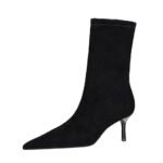 BIG TREE SHOES 328-8 European and American Fashion Minimalist All-Match Female Boots Stiletto Heel Pointed Toe Suede Pedicure Slimming Short Booties - Image 5