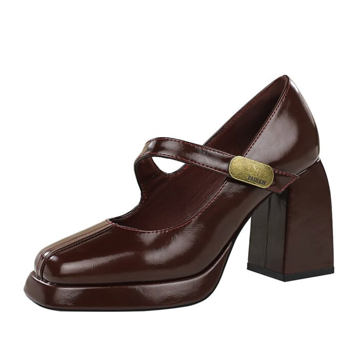 BIGTREE SHOES 1868-k93 Retro Style European and American High Heels Women's Shoes Chunky Heel High Heel Waterproof Platform Metal Buckle Ankle-Strap Shoes - Image 5