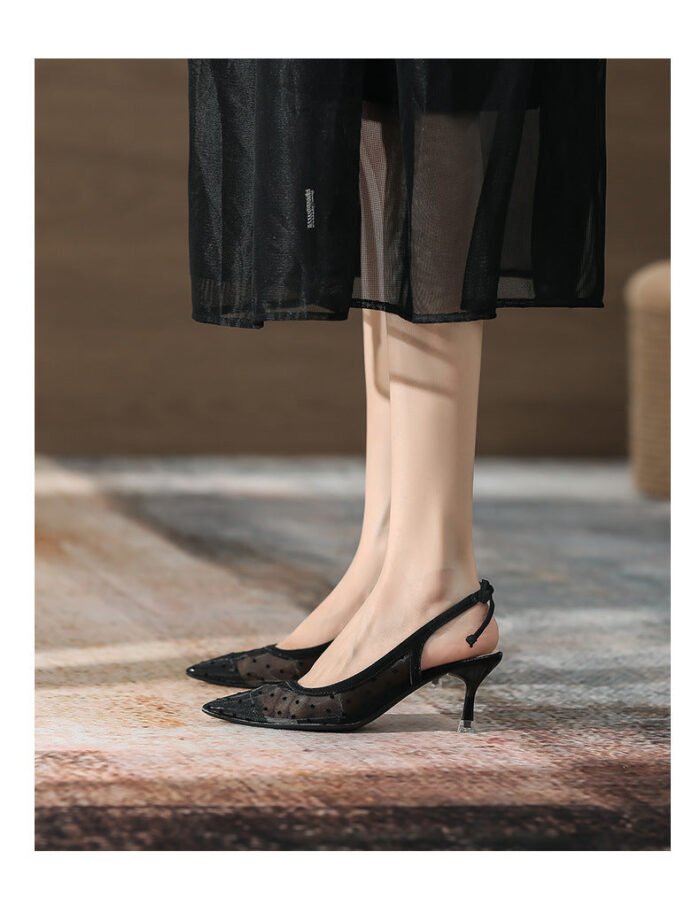 698-50 Mesh High Heels Women's New Hollow-out Elegant Fairy Fashion Back Open Shoes - Image 8