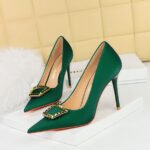 big tree shoes 3265-K9 Korean Style Fashion Banquet High Heels Stiletto Heel Shallow Mouth Pointed Toe Metal Buckle Decorative Pumps Women's Shoes - Image 3