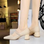 BIGTREE SHOES 5288-17 Retro Korean Type Women's Chunky Heel Mid Heel Shoes Low-Cut Square Toe Pearl Rhinestone Strap Mary Jane Shoes - Image 3