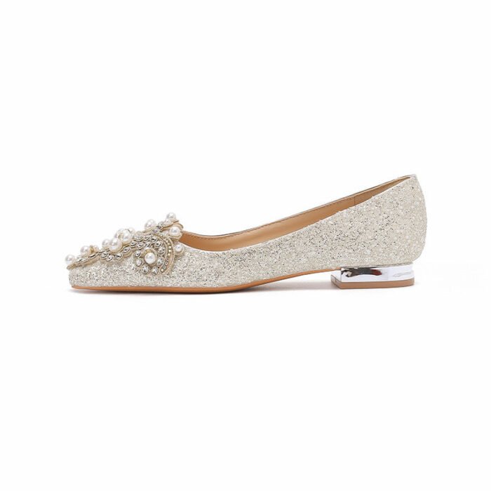 A29-12 Square Toe Low-Cut Pearl Flat Chunky Heel Everyday Joker Low Heel High Grade Bridesmaid Shoes Women - Image 5