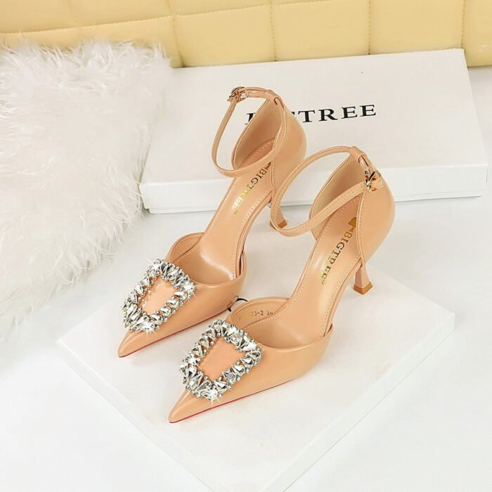 BIGTREE SHOES 8323-k30 European and American Style Women's Shoes Banquet High Heels Shallow Mouth Pointed-Toe Hollowed Hollow Rhinestone Buckle Strap Sandals - Image 4