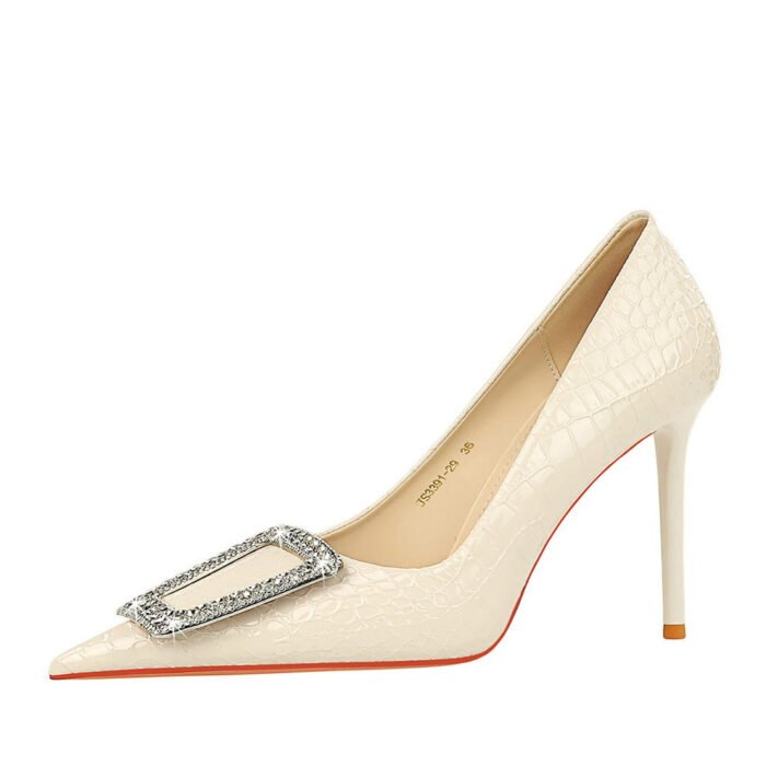 BIG TREE SHOES 3391-K28 Korean Style High Heels Women's Shoes Stiletto Heel Shallow Mouth Pointed Patent Leather Snake Pattern Rhinestone Buckle Pumps - Image 5