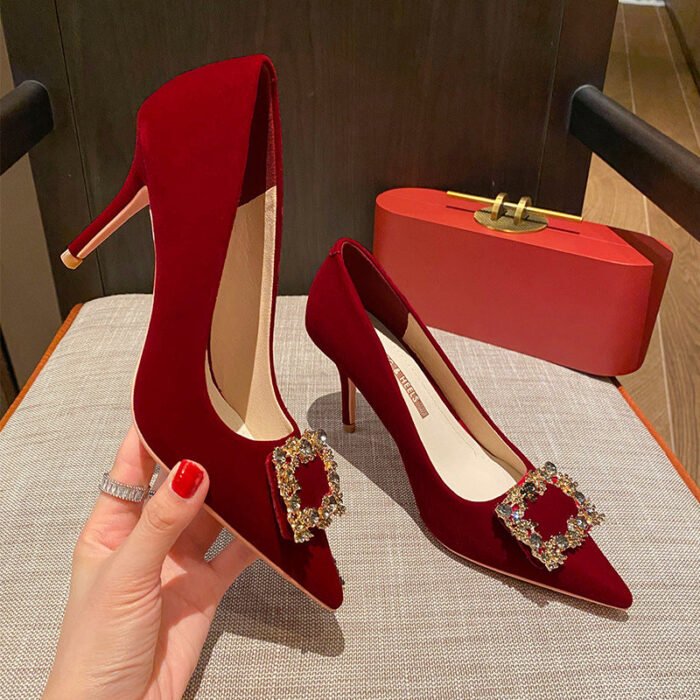 Runnig heels Runnig heels 878-31 Wedding Shoes Bridal Shoes Wedding Dress Two-Way Red High Heels Women's Shoes - Image 9