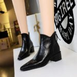 Bigtree Shoes 578-9 European and American Style Retro Hand Grip Pattern Female Boots Thick Heel Mid Heel Pointed-Toe Hollowed Slimming Knight Boots Ankle Boots - Image 2