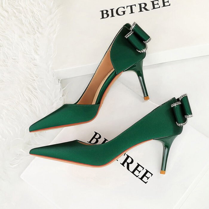Bigtree shoes 3226-ah36m Korean style fashion banquet women's shoes high heel stiletto low mouth pointed toe side hollow back bow pumps - Image 2