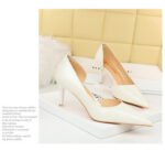 2928-2 retro European and American slim pedicure side hollow thin heel high heel shallow pointed stone pattern women's shoes - Image 10