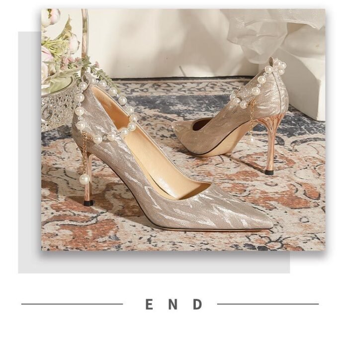 828p-134 [Sheepskin] Pointed High Heel Shoes for Women Stiletto Wedding Shoes Bridal Shoes Two-Way Wear - Image 9