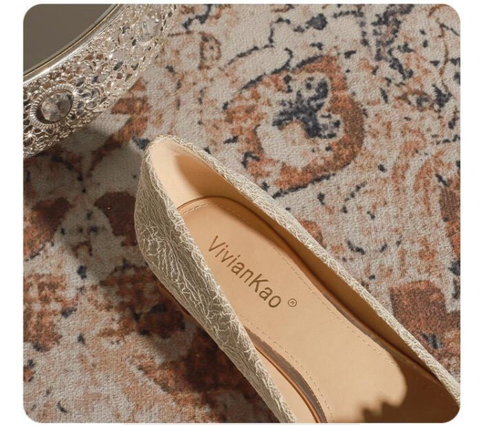 3118-105 Thick Heel Flat Shallow Mouth Pointed Toe Bridal Shoes Bridesmaid Shoes Flower Wedding Shoes Women's Beautiful Engagement Shoes Small Size - Image 9