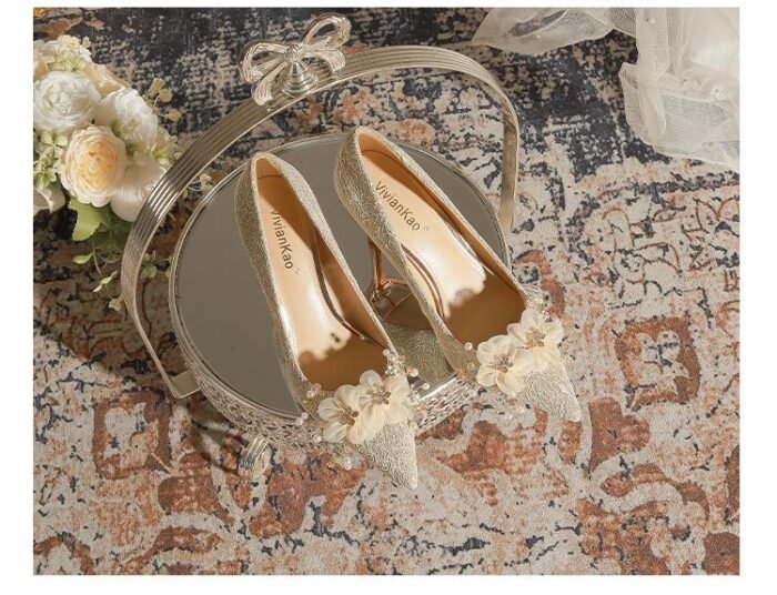 840-105 Crystal Flowers Wedding Shoes Niche Wedding Dress Xiuhe Dress Two-Way Bridal High Heels Stiletto Heel - Image 8