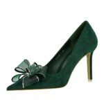 BIGTREE SHOES 516-H38 Banquet High Heels Stiletto Women's Shoes Suede Shallow Mouth Pointed Lace Rhinestone Bow High Heel Pumps - Image 5