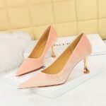 BIG TREE SHOES 1818-2 European and American Style Fashion Simple Banquet High Heels Metal Heel High Heel Xi Shi Suede Low-Cut Pointed-Toe Shoes - Image 3