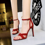 927-5 European and American Summer  Thinner High Heels Women's Shoes Super High Heel Suede Peep Toe Strap Sandals BIG TREE SHOES - Image 2