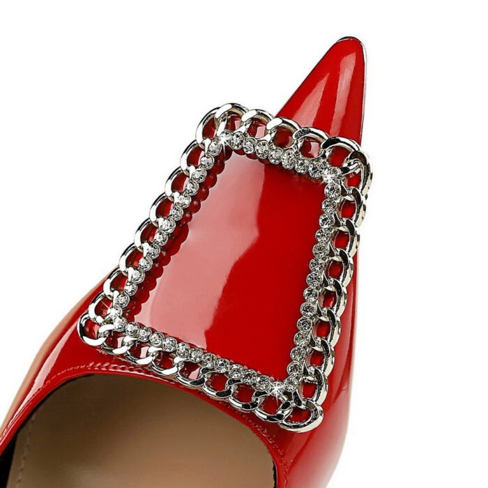 BIGTREE SHOES 6122-3 K66 Banquet High Heels Women's Shoes Stiletto Heel Patent Leather Low-Cut Pointed Toe Rhinestone Metal Buckle Pumps - Image 4