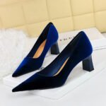BIGTREE SHOES 6188-9 High Heels Chunky Heel Women's Shoes Suede Velvet Shallow Pointed Toe Single Shoes - Image 2