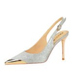 BIGTREE SHOES 373-20 European and American Style Women's Shoes Satin Shallow Mouth Hollow Back Shoes Hollow Back Strap Metal Pointed Toe Pumps Women's High Heels - Image 5