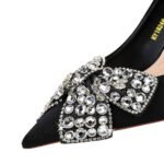 BIGTREE SHOES 18249-ah29 Korean Style Banquet High Heels Stiletto Heel Satin Shallow Mouth Pointed Toe Rhinestone Bow Women's Shoes - Image 3