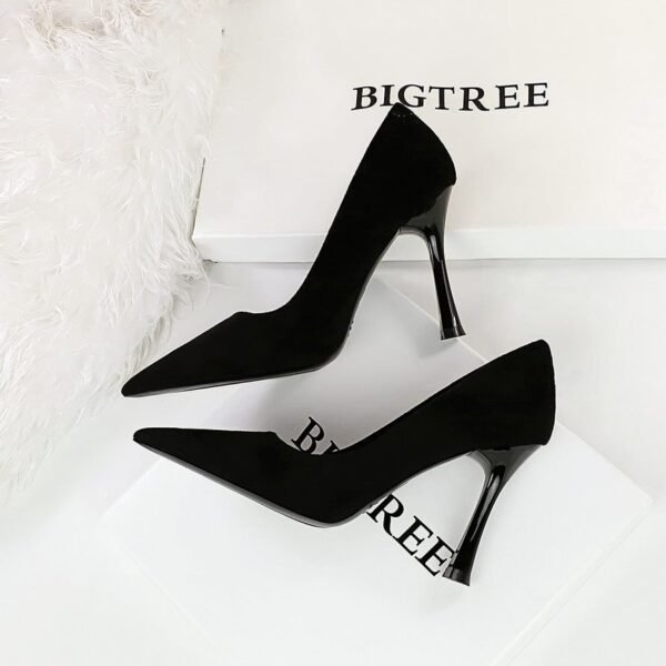 604ccb77392b09b5f50dd057b1e7fb8f Bigtree Shoes 3767-1 European and American Style Simple and Thin Banquet High Heels Wine Glass Heel Super High Heel Suede Shallow Mouth Pointed-Toe Women's Shoes