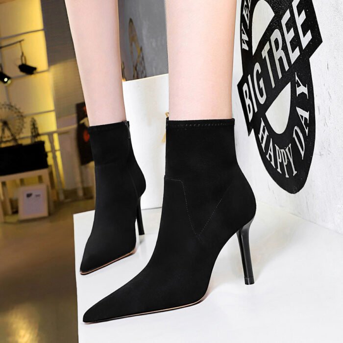 BIG TREE SHOES 1619-1 European and American Style Fashion Sexy Nightclubs Thinner Suede Side Zipper Pointed Toe Winter Short Female Boots Ankle Boots - Image 2