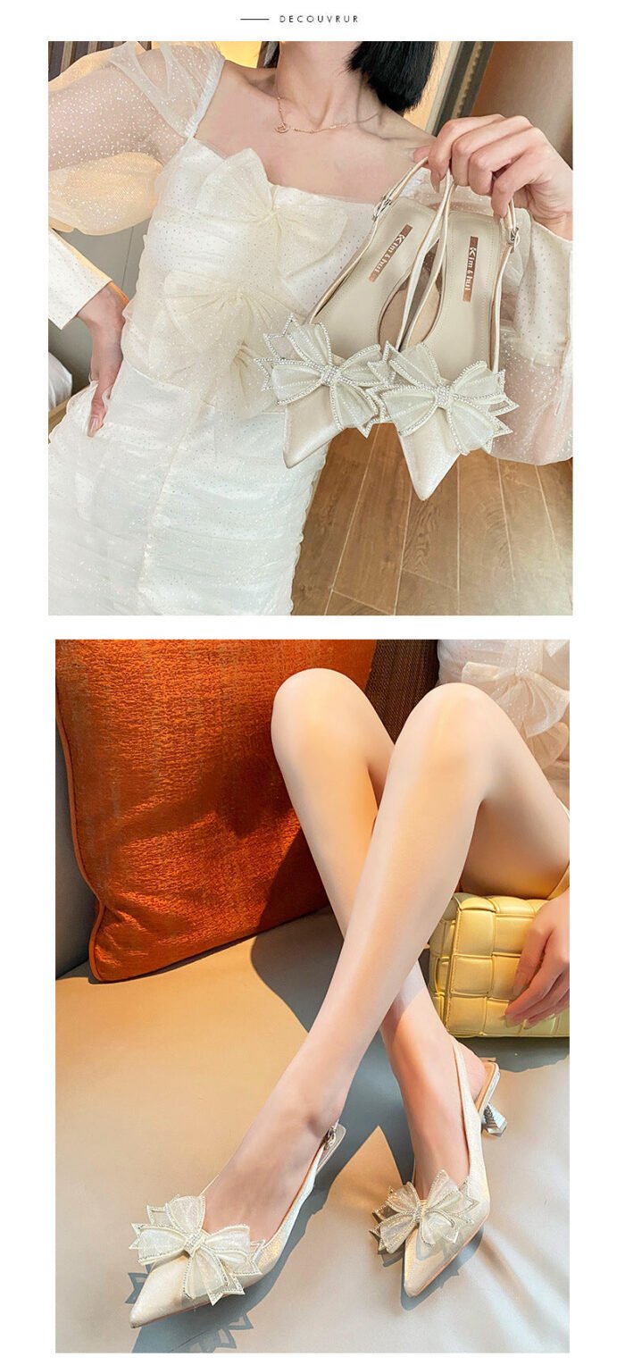 616-51 Pointed High Heels Women's New Elegant Mesh Butterfly Rhinestone Casual Shoes - Image 7