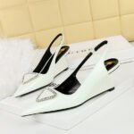 BIGTREE SHOES 1097-K37 European and American Banquet Women's Fashion Shoes High Heel Wedge Shiny Patent Leather Rhinestone Buckle Hollow Back Strap Pumps - Image 4